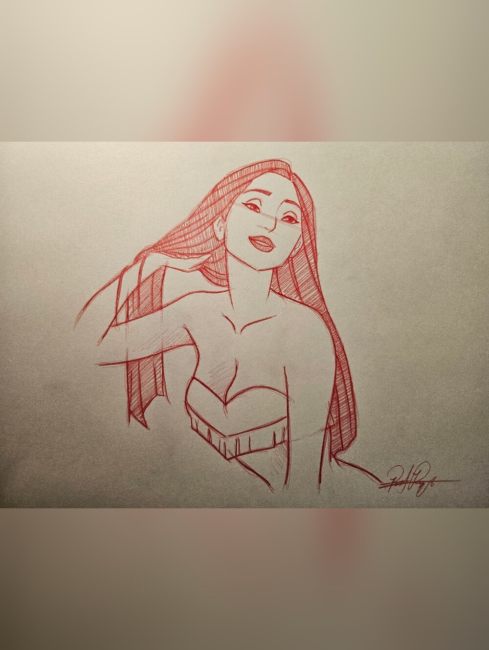 Disney Pocahontas Pin-up Style Drawing/Sketch Animation Art Signed